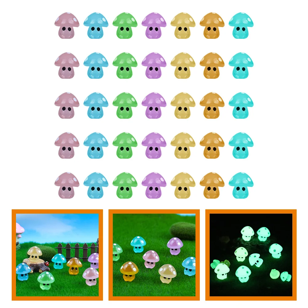 35 Pcs Luminous Mushroom Tiny Mushrooms Model Things Artificial Plants Ornament Resin Figurines Mini Toys