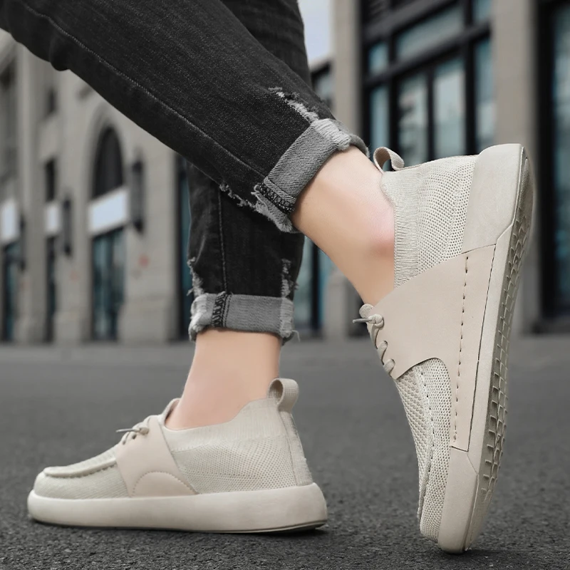 

New Men's Single Shoe Mesh Lightweight Platform Sports Breathable Casual Loafers Anti Slip Flat Shoes Large Size Tenis Masculino