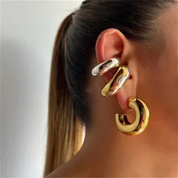 European and American cross-border fashion thick cylindrical tube hollow ear clip, ear hole free ear bone clip earring set