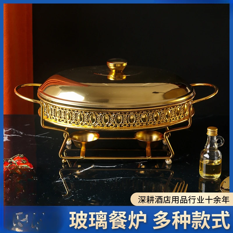 

Foreign trade glass buffet stove egg shaped 3.0L food heating container alcohol stove small hot pot chaffing dish