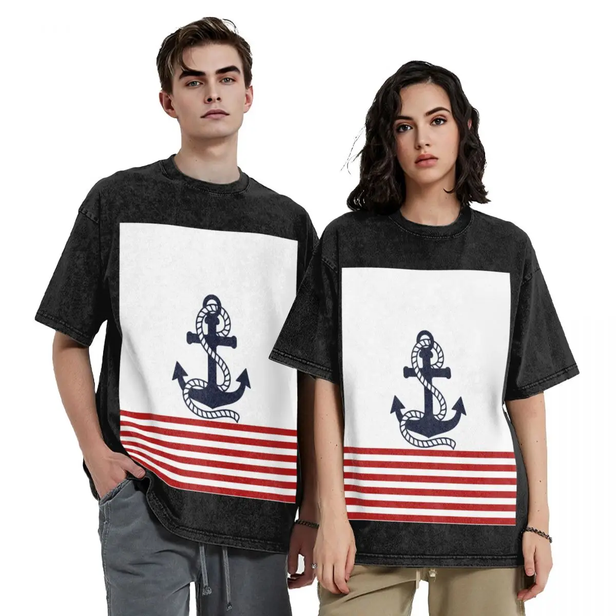 

Nautical red and white stripes with a navy blue anchor T-Shirt croswit shirt man Personalized t-shirt shirts men graphic