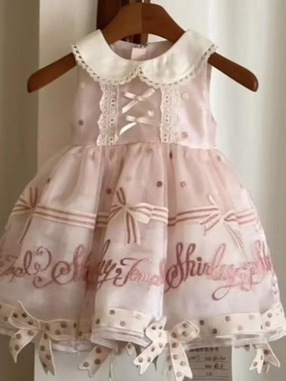 Vestido Rosa Fofo com Laço de Borboleta para Meninas, Novo Estilo de Verão, Saia de Princesa Lolita Adorável para Crianças, V...