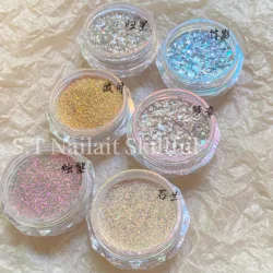 Flash Reflective Nail Powder Holographic Diamond Chrome Manicure Glitter Pigment Shimmer Rubbing Dust Shiny Polished Decoration