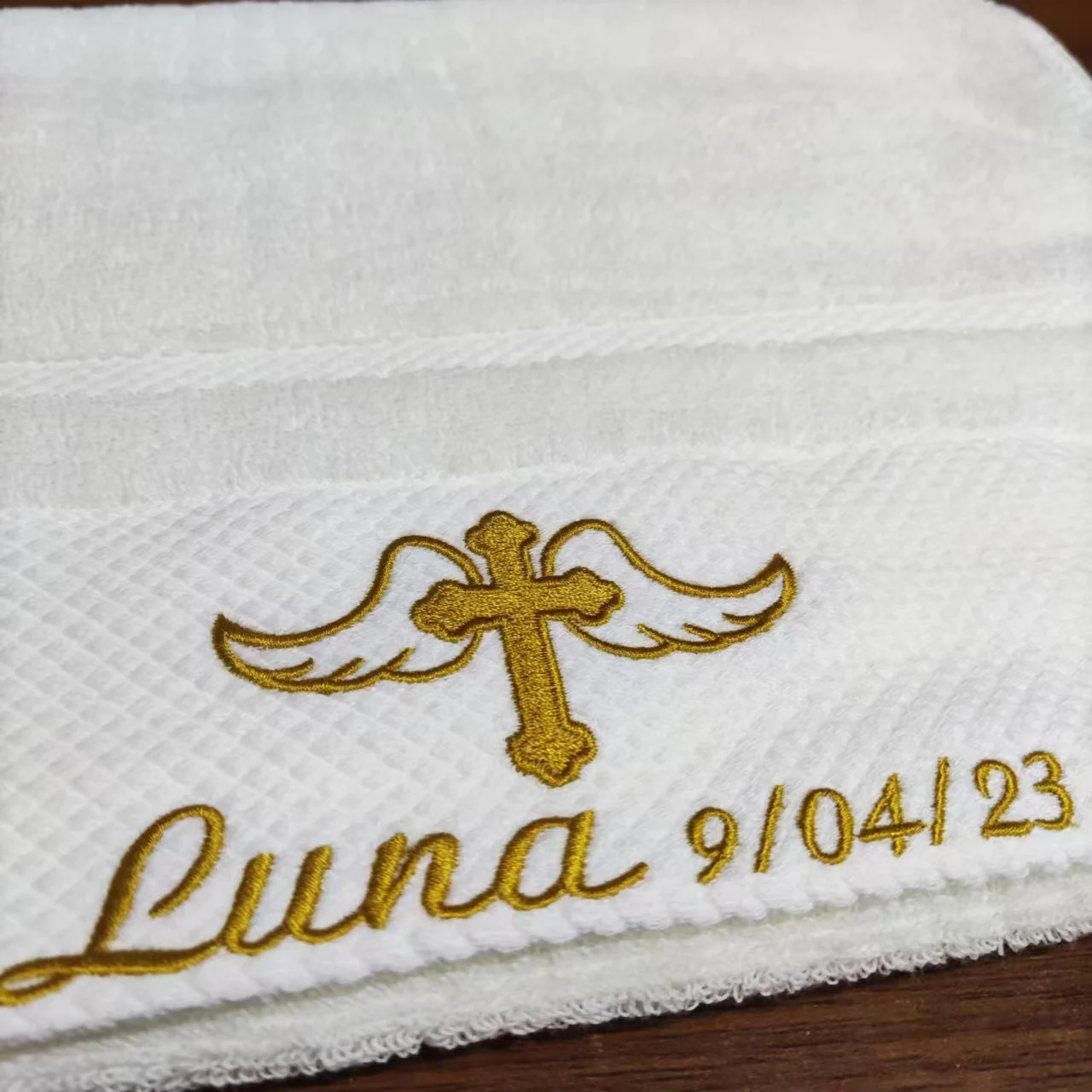 AHSNME Customized Name and Date Baptism Towel Face Towel Bath Towels for Baby Christening Soft for Bathing