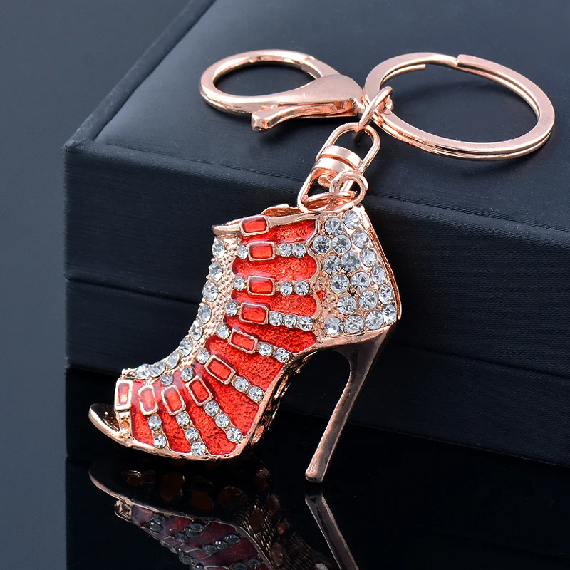 SINLEERY High heels Sexy Mouth Key Ring Jewelry Red Black Cubic Zirconia Keychain Fashion jewelry