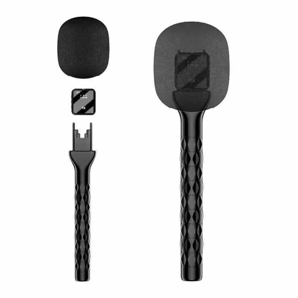 

Portable Handheld Lavalier Interview Microphone Adaptor with Windproof Sponge Black Microphone Grip Stick Universal Mic Stand