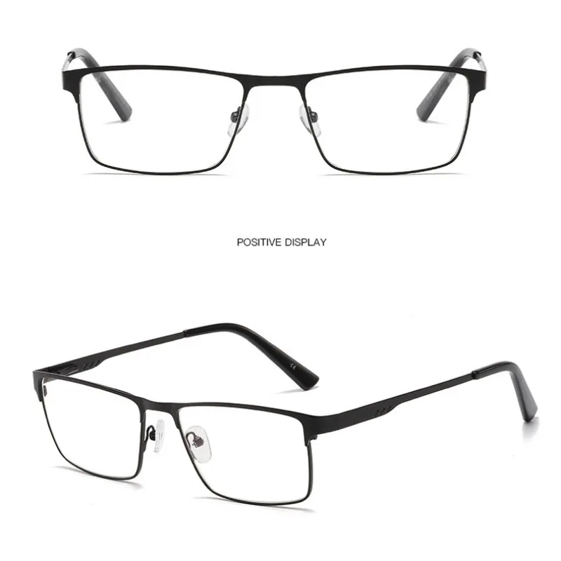 Men Square Metal Large Frame Reading Spring Leg Elderly Presbyopia Glasses Blue Light Blocking Eye Protection Eyeglasses