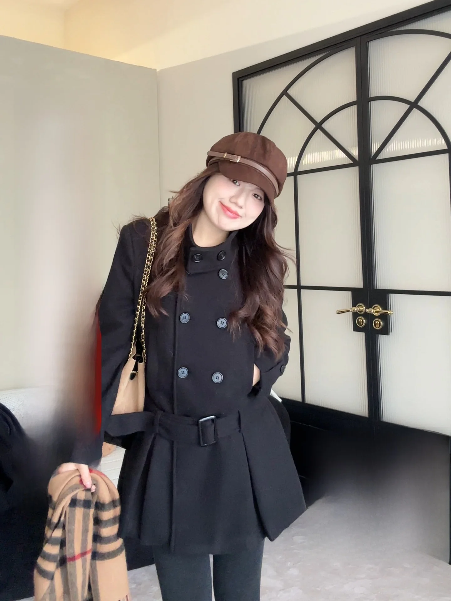 

Slimming French Sle Woolen Coat Long Sve Midi Length Women's Outerwear Faionable plus Size Winter Jaet for Ladies