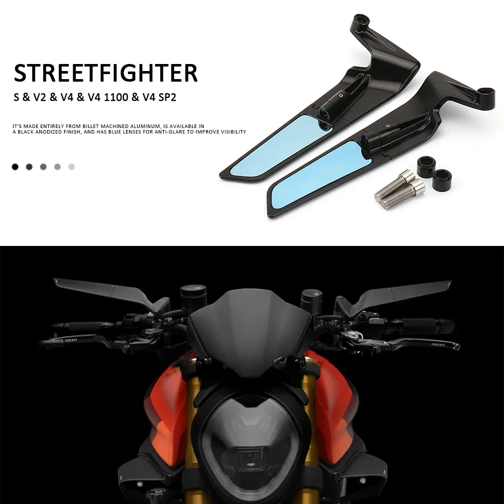 

Новые аксессуары для мотоциклов 2023-2025 V2 V4: боковые зеркала заднего вида с ветровыми накладками для Ducati Streetfighter V2 V4 S
