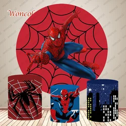 Superhero Spiderman Round Cover Backdrop Boy Birthday Photo Backdrop Disney Theme Round Cylinder Cover Backdrop Photo Prop