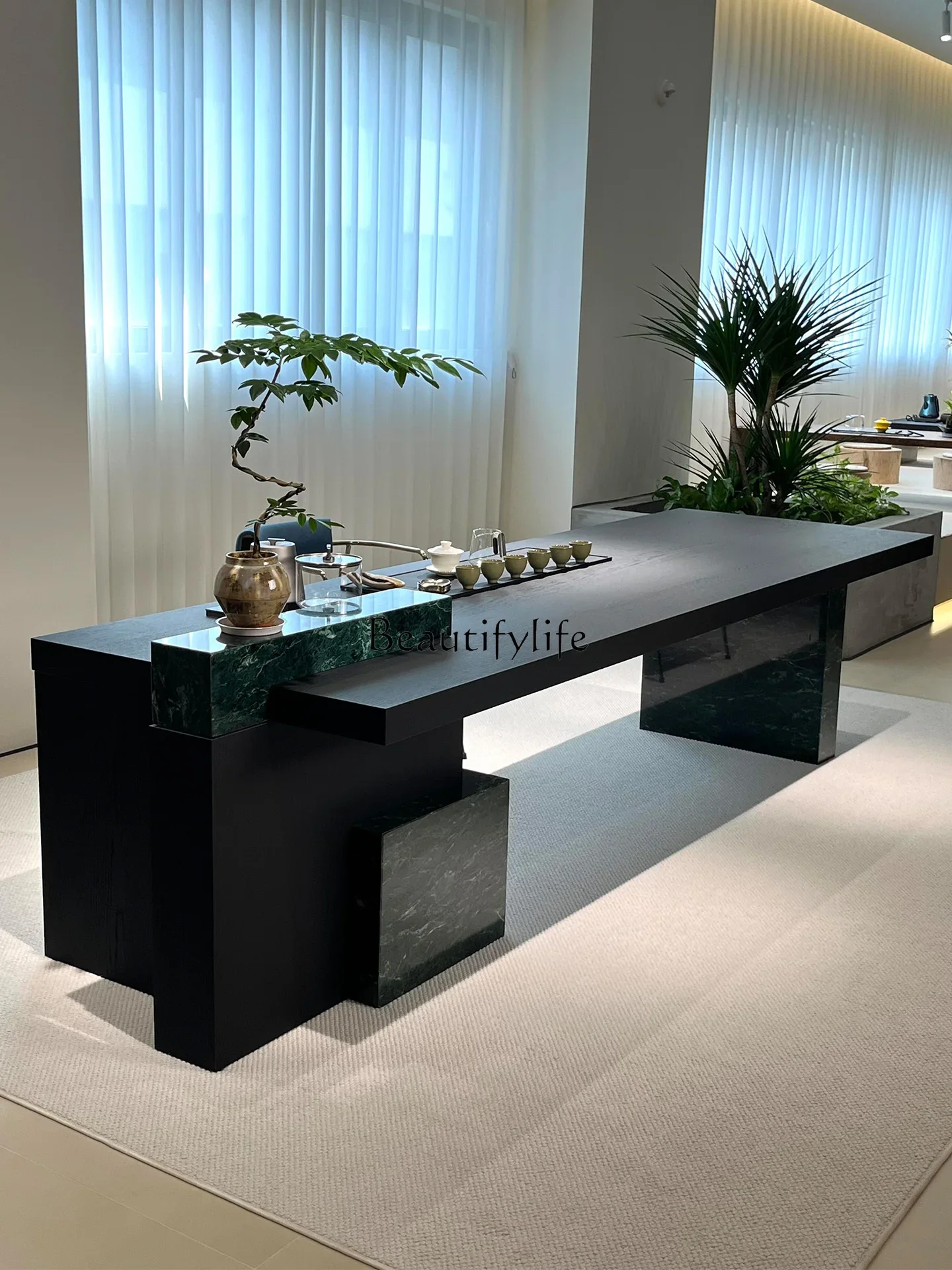 

pg45Marble tea table Modern light luxury high-end office home integrated solid wood tea table