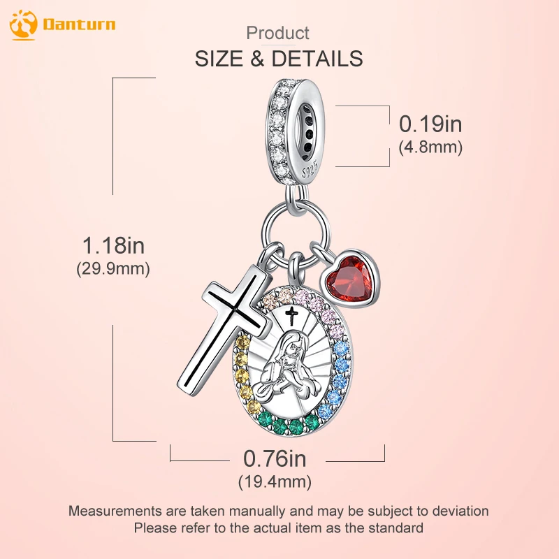 Danturn 925 Sterling Silver Bead Colorful Zirconia Madonna Cross Combo Charm fit Snake Chain Bracelet Fashion Women Jewelry