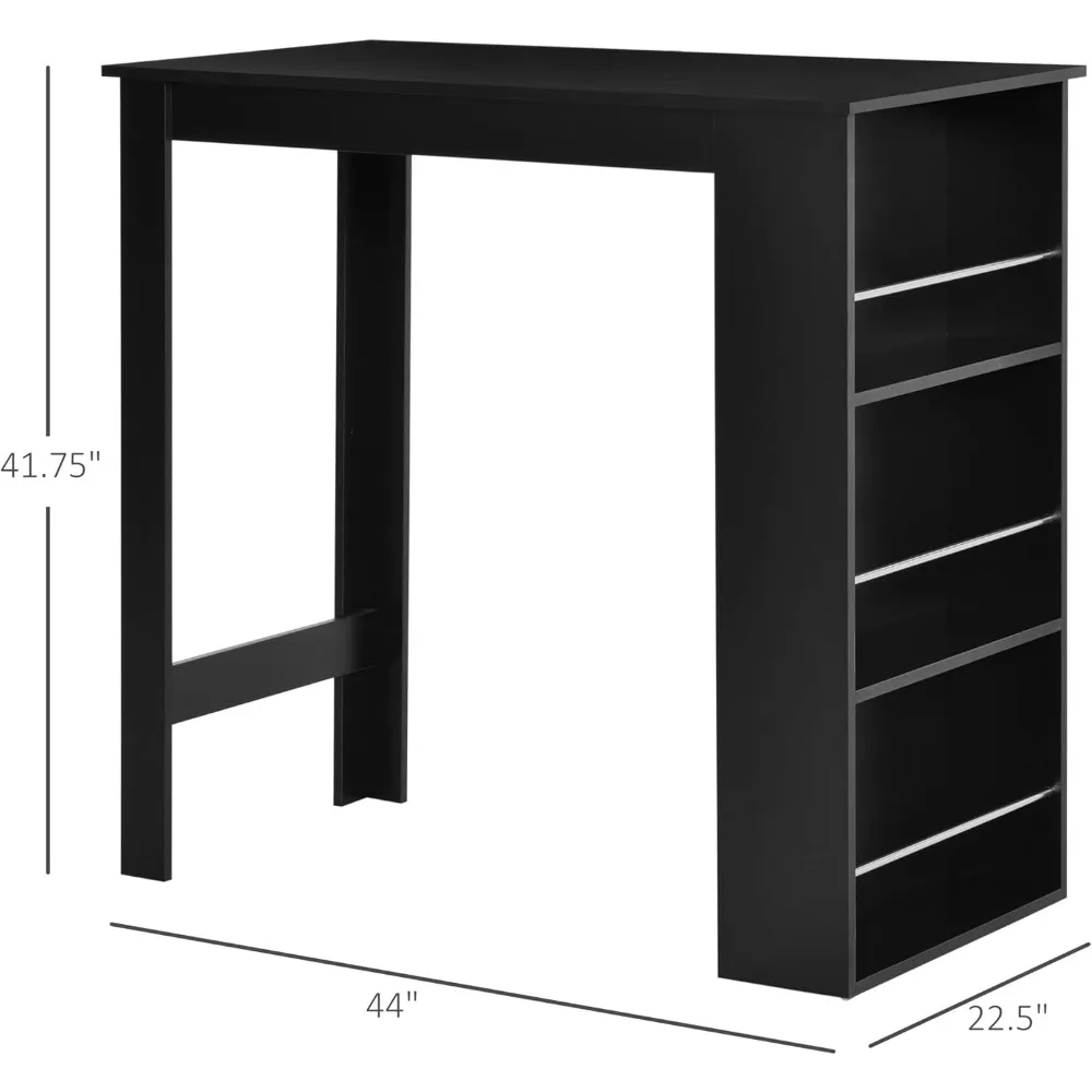طاولة طعام حديثة بارتفاع طاولة طعام مع 3 أرفف تخزين للمطبخ وغرفة الطعام وغرفة المعيشة باللون الأسود #3