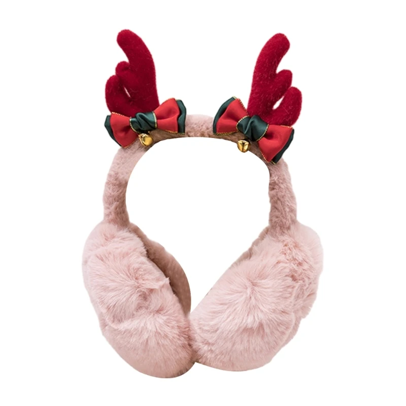 A0NF Bow Princess Ear Warmers with Decorative Antler Ear Muffs Cold Weather Insulated Outdoor for Women and Children