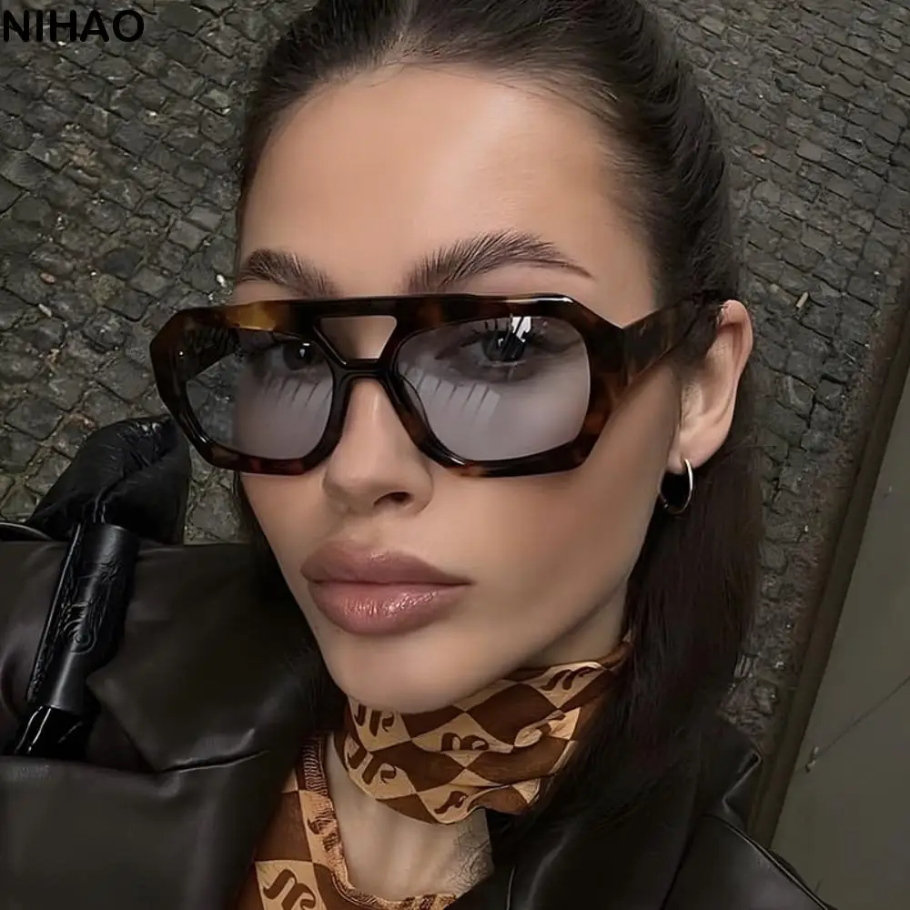 

Big Frame Irregular Square Sunglasses UV400 Double Beam Wide Legs Sun Glasses Punk Leopard Print Retro Trend Eyewear Unisex