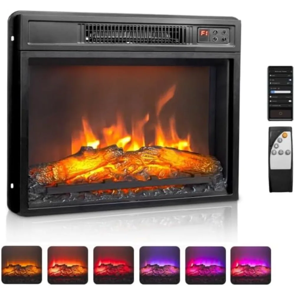 

26" Electric Fireplace Inserts with APP & Remote Control, 1400W Recessed Stove Heater with 8H Timer, 6 Flame Colors