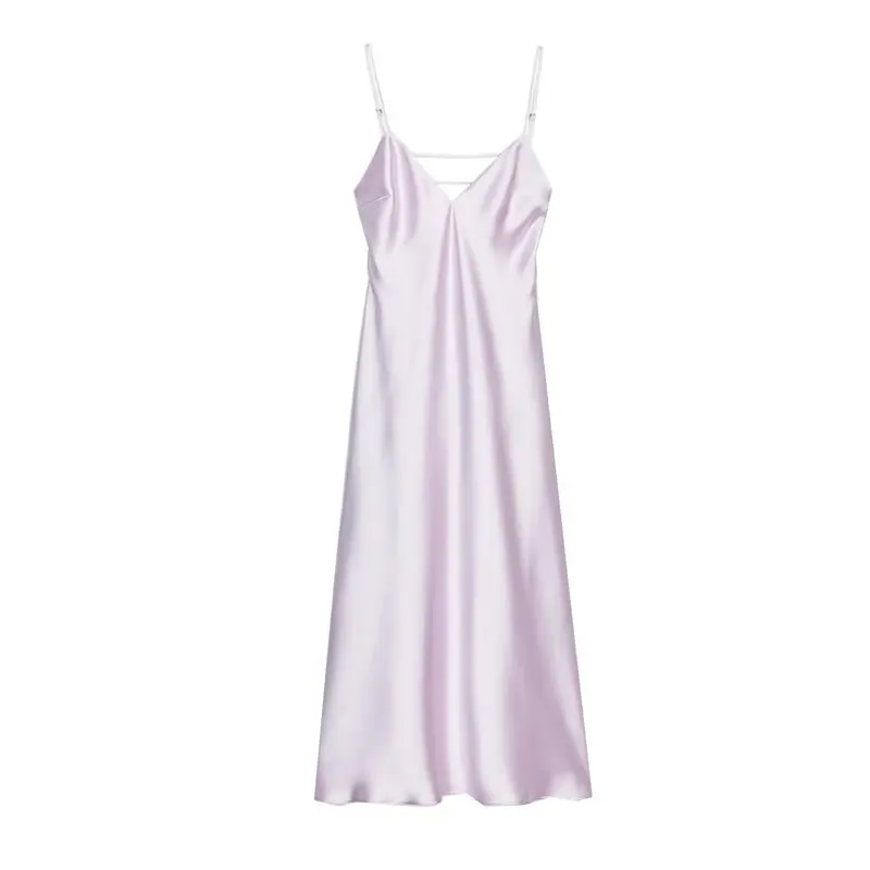 Printemps 2025 femmes soie Satin sensation Strapl Midi Dr décontracté h-ligne une pièce Ele Sle No Sve Quali Texture