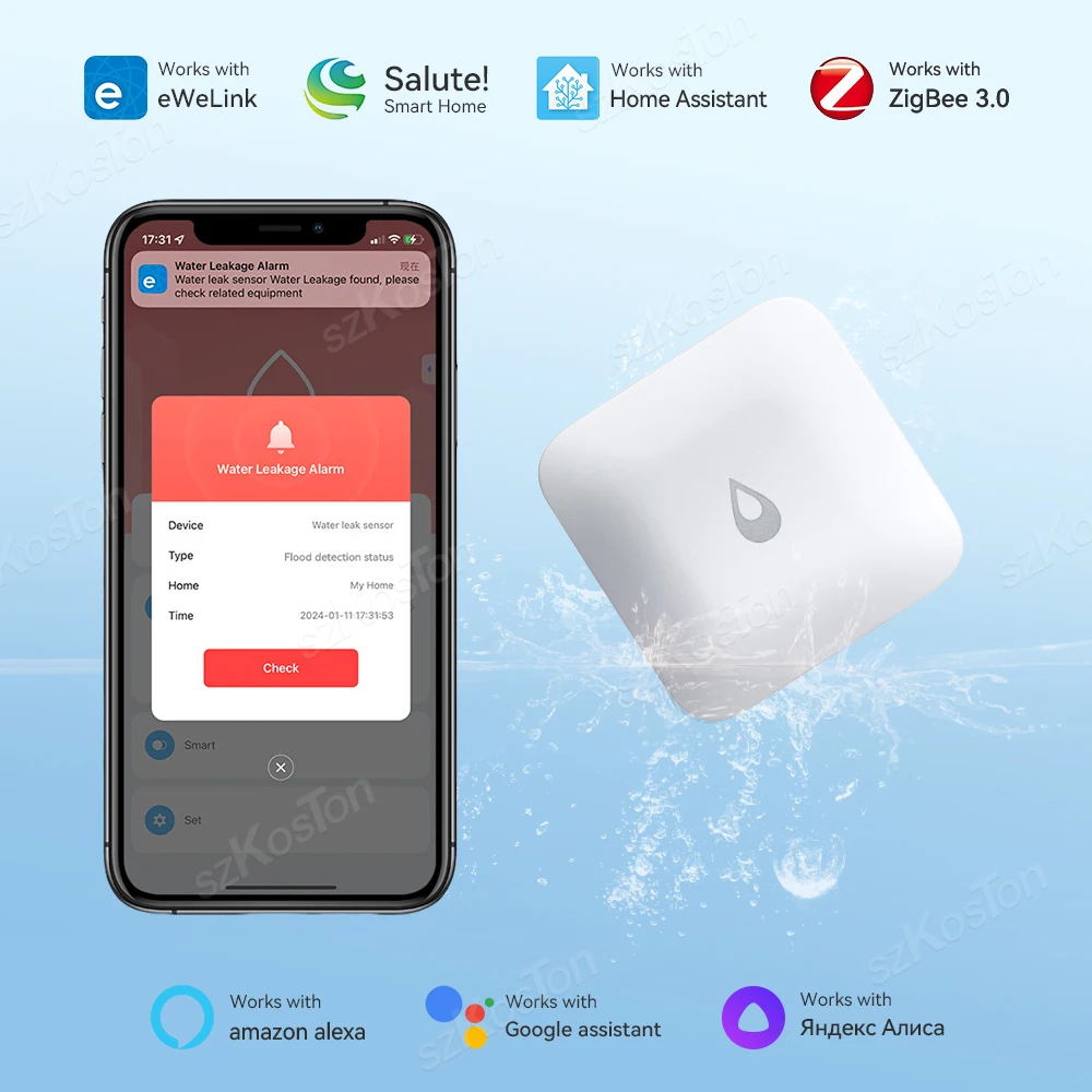 Smart eWeLink APP ZigBee Water Leak Detector Wireless Water Leakage Sensor for Home Overflow Monitoring Work with Home Assistant