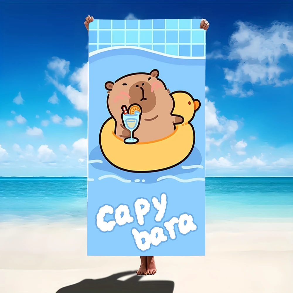 Cute Capybara Float Cocktail Print Beach Towel,sand-block fabric for pool days,lake visits,short trips & backyard downtime