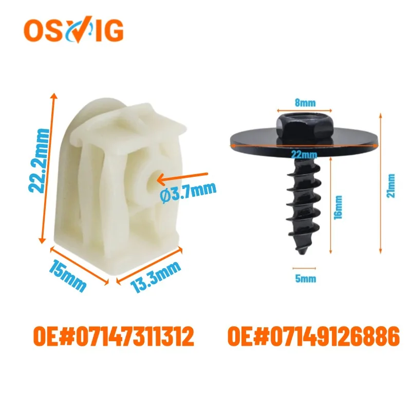 

1set 10pcs Oe#07147311312+10pcs Oe# 07149126886 For Bmw Front Bumper Fender Panel Modification Nut Fastening Clips