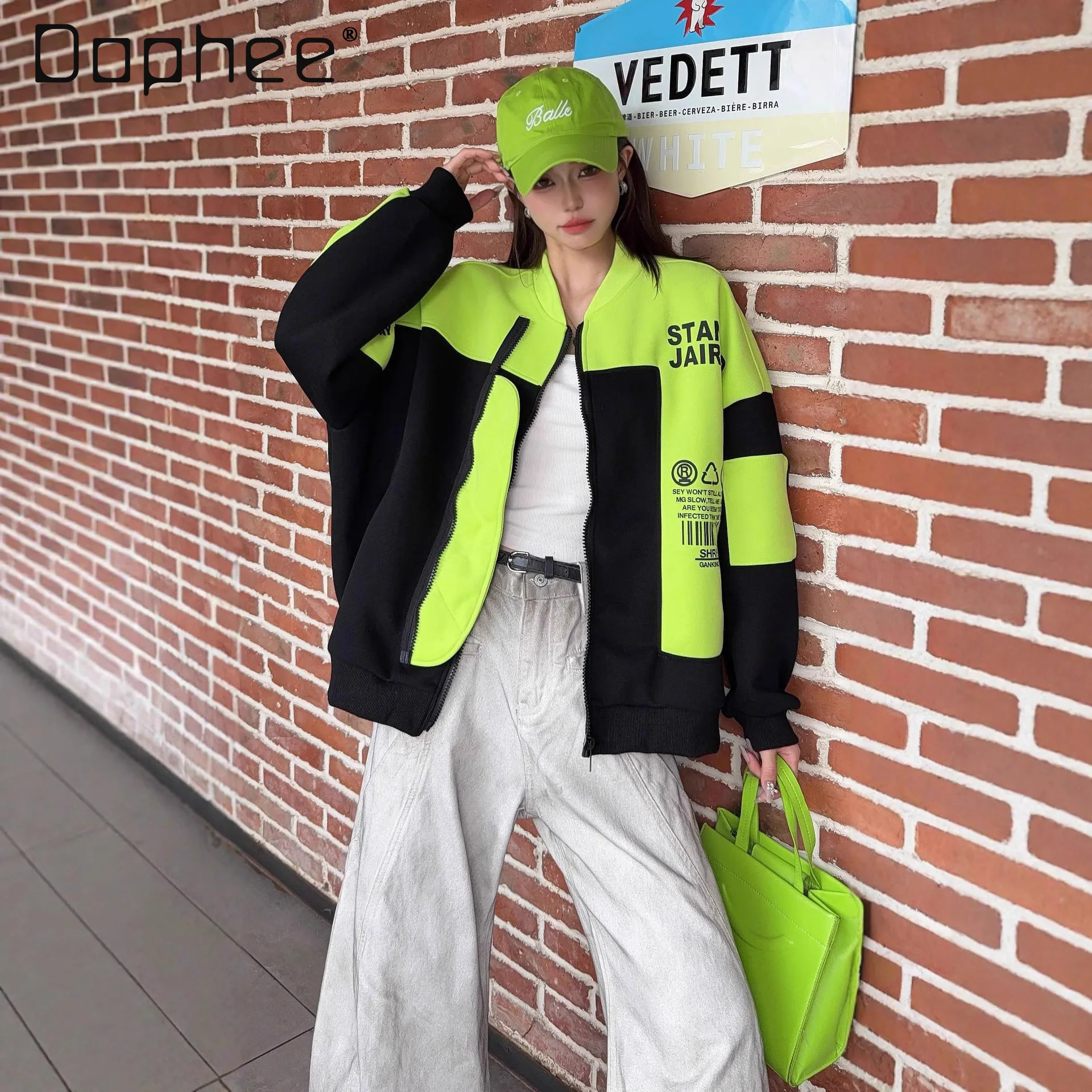 

American Retro Patchwork Color-Block Sweatshirt for Women2025 New Loose Casual Color-Block Baseball Jacket for Autumn