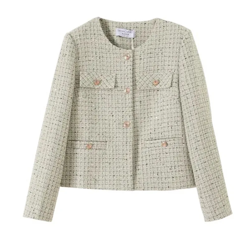 

Mint Green Tweed Jacket Coat Ladies 2024 Spring /Autumn /Winter Women's Classic Jacket Fashion Fragrance Woven Top