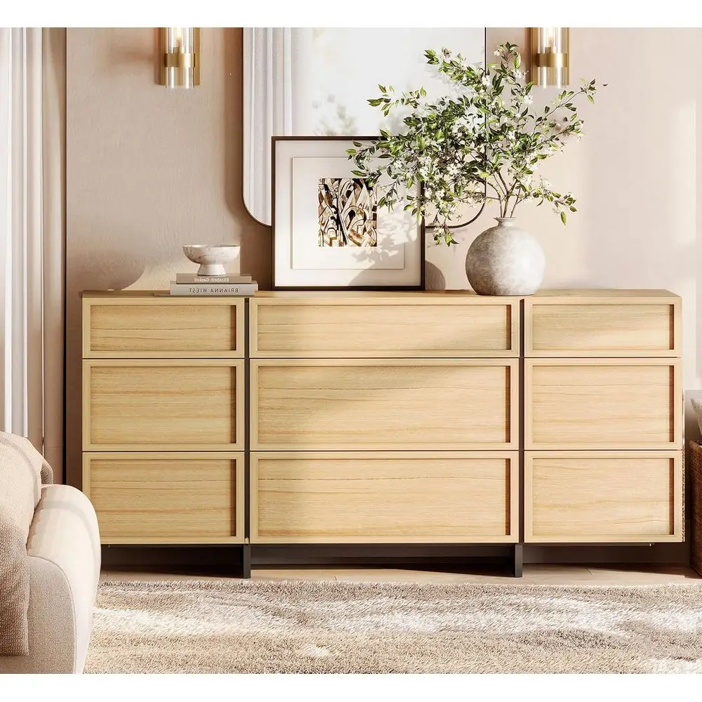 

9-Drawer Oak Bedroom Furniture Set with T-Leg Chest, Storage Cabinet, and Closet Organizer