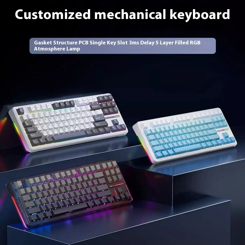 AULA F87Pro Mechanical Keyboard Customization Three Modes Wireless Bluetooth Computer Gaming Esports Side Carved Keycaps Gift