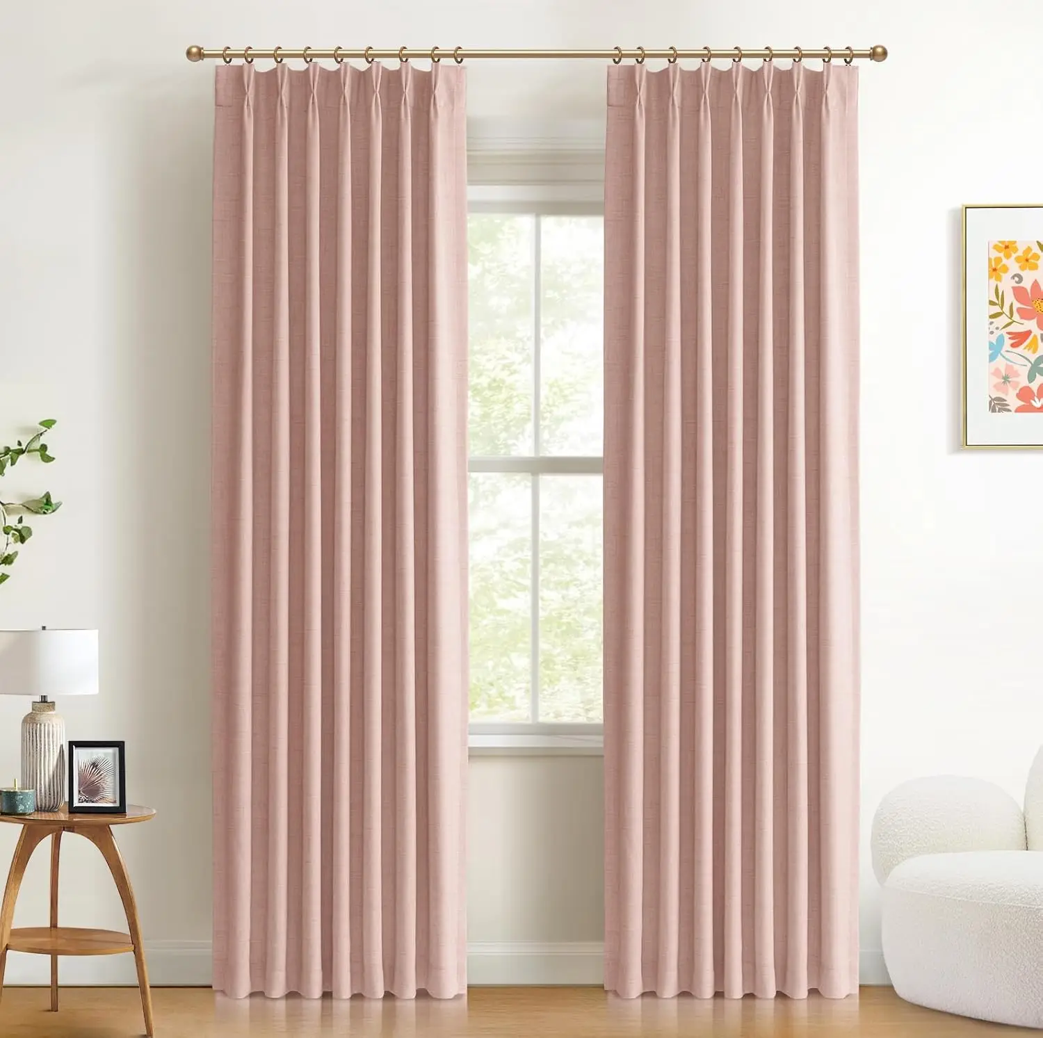 

100% Blackout Shield Linen Look Textured Pinch Pleated Curtains Blackout Drapes 102 Inch Long 2 Panels Set, Faux Linen B