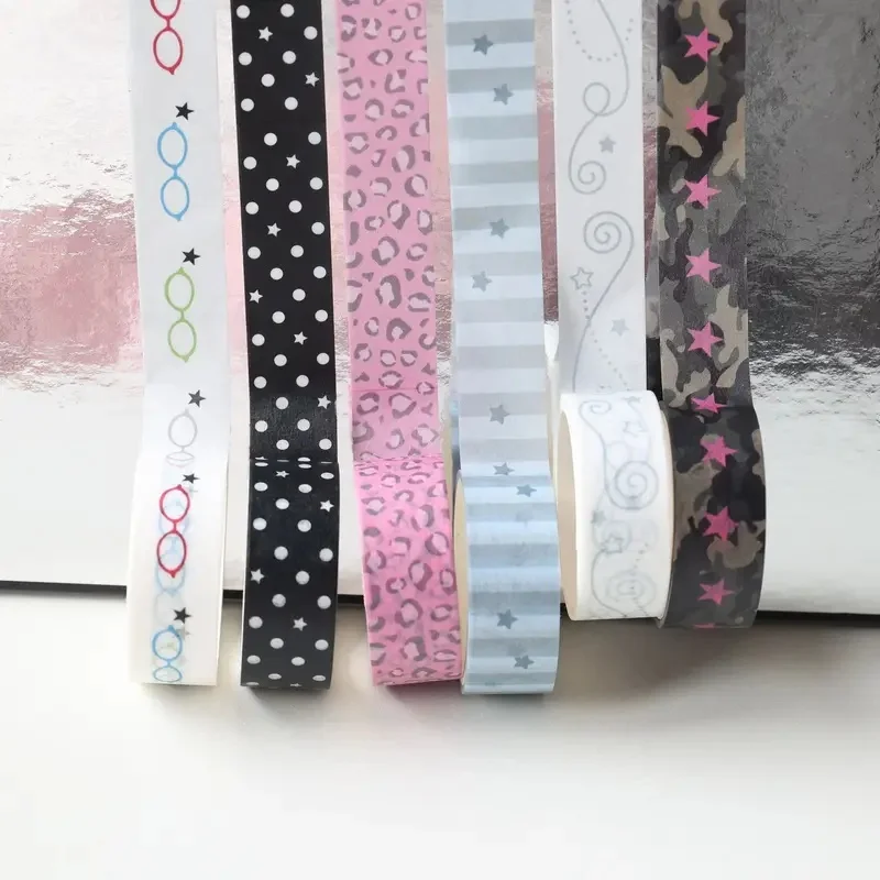 1.5cm x 3m Korean Washi Tape Set Star Leopard Designs Decorative Adhesive Tape for Journaling Scrapbooking Stationery Decor