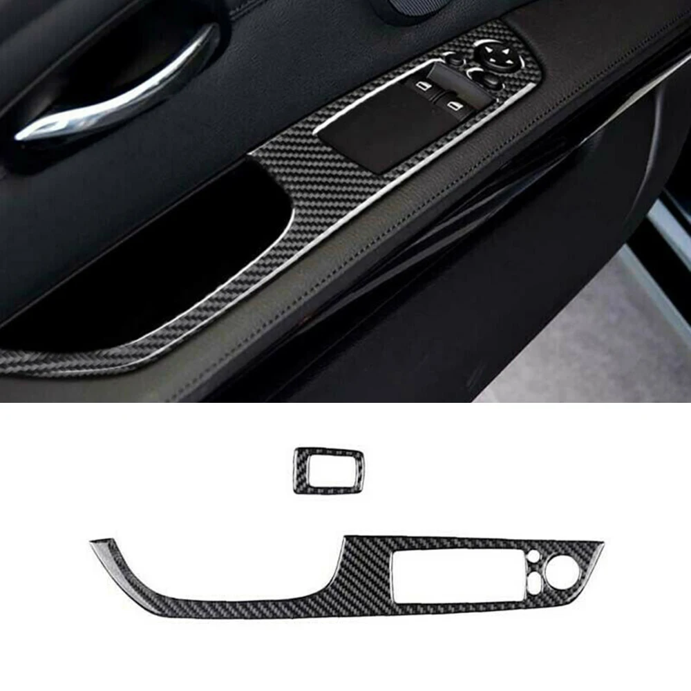 

2Pcs Real Carbon Fiber Door Casement Lift Switch Cover Trim For BMW 3 Series E92 Coupe Door Window Switch Trims