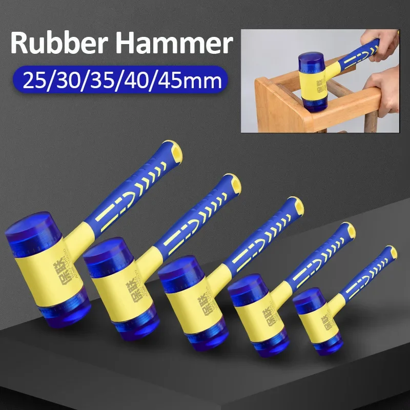 Double Headed Installation Hammer, 25/30/35/40/45mm Rubber Hammer with Rubber Handle Detachable Insulated Installation Hammer