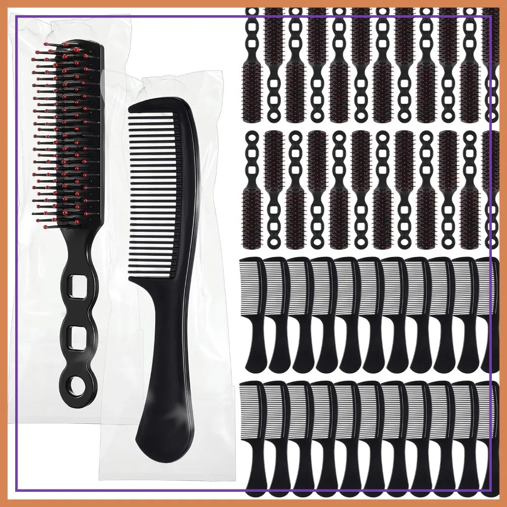 

48 Pcs Combs Set Bulk Hair Brushes Individually Wrapped for Women Hotel Nursing Charity Travel Black