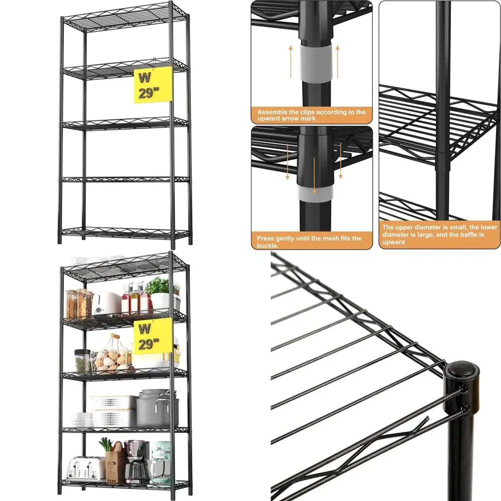 

Extra Wide 5-Tier Metal Storage Rack, Durable Organizer for Kitchen, Pantry, Laundry, 29x14x61 in Black