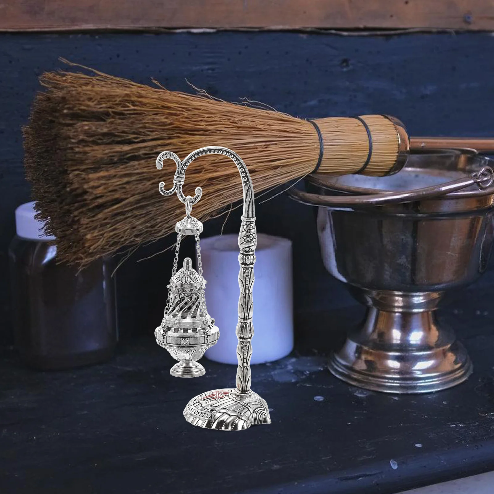 Vintage Style Censer Hanging Cross Design Charcoal Cone Burner For Worship Ceremony Aromatherapy Decor Church Christmas