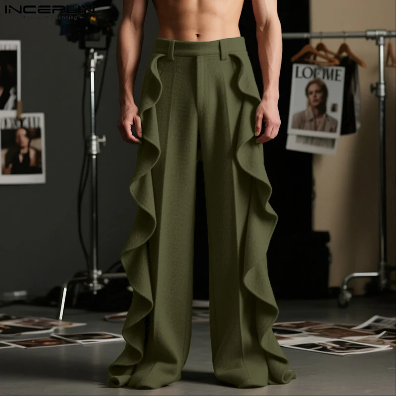 INCERUN Pantaloni Da Uomo di Colore Solido Elastico In Vita Volant Jogging Pantaloni Casual Da Uomo Streetwear 2055 Allentato di Modo Maschile Pantaloni Lunghi
