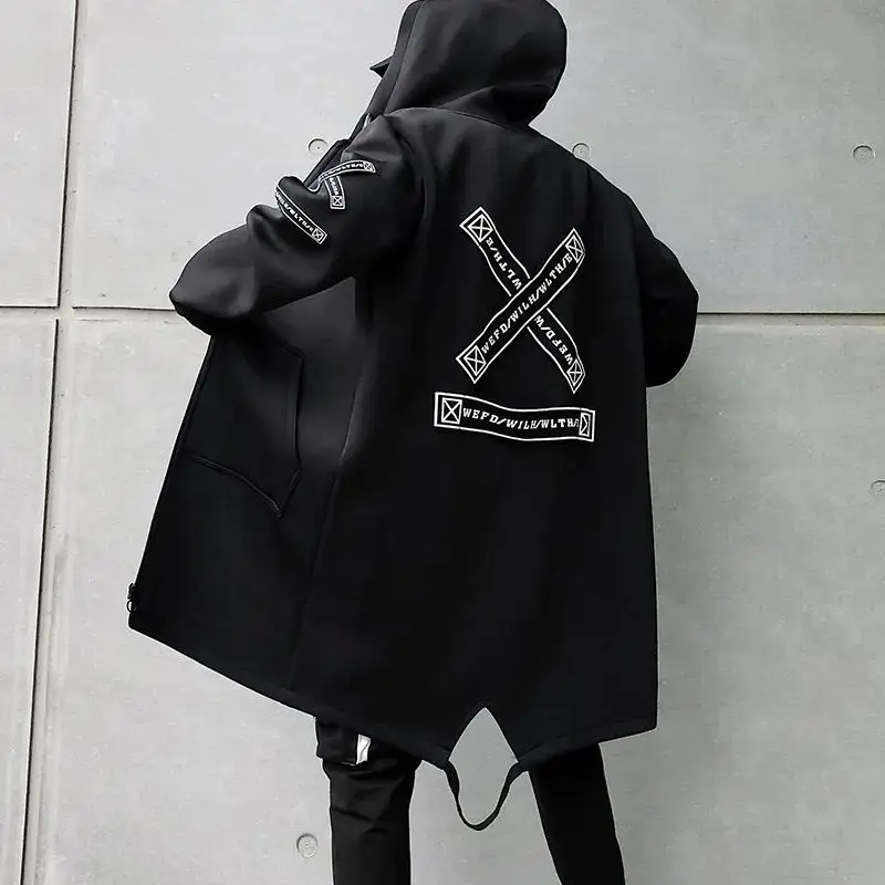 

Мужские уличные куртки с капюшоном в стиле хип-хоп Harajuku, осенние пальто с V-образным вырезом, простой дизайн, модные