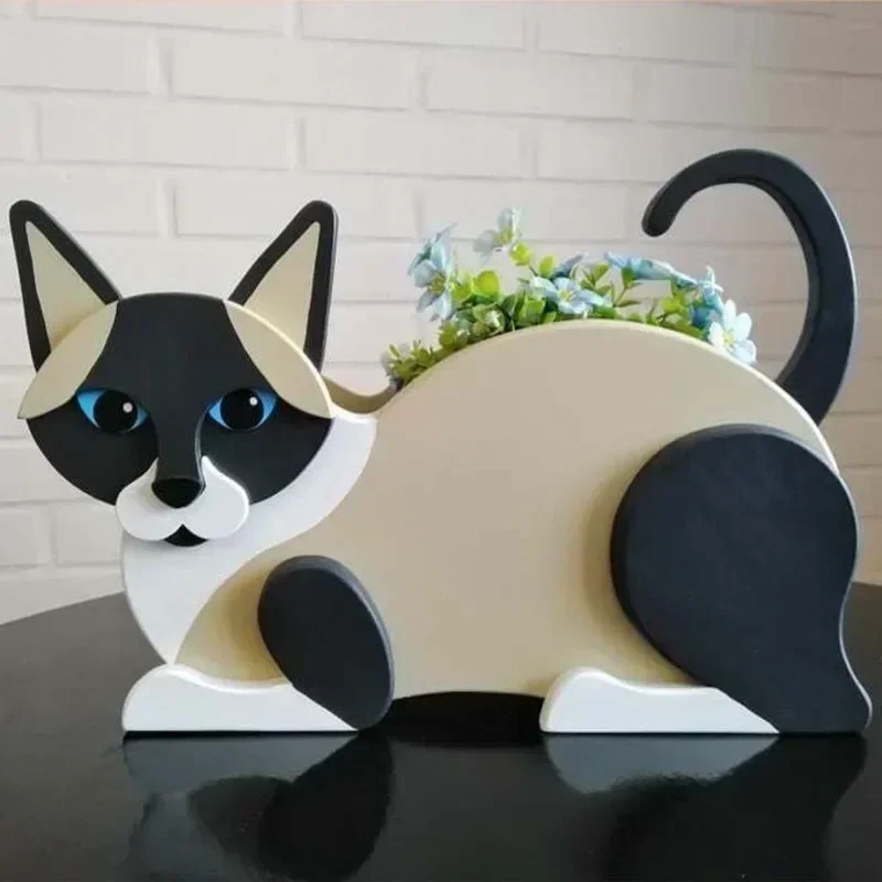 Dog Cat Shape Garden Flower Pot DIY Cute Puppy Animal Statue Sculpture Planter Pot for Home Garden Room Decoration