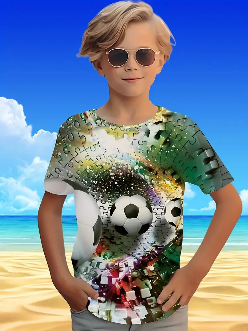 New Football 3d Print Cool Boys Clothing Summer Ball Sports Fitness New Baby T-Shirt Casual Daily Boy Clothes Top Tee