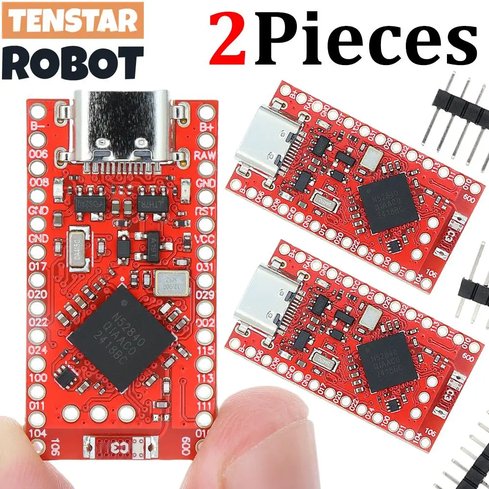TENSTAR 2pcs NRF52840 Development Board Compatible With Nice!Nano V2.0 Bluetooth Split Keyboard Pro Micro Red Board