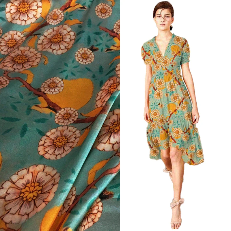 108cm-wide-19mm-printed-orange-floral-cyan-silk-satin-fabric-for-smooth-elastic-dress-pants-diy-sewing-material-r6500