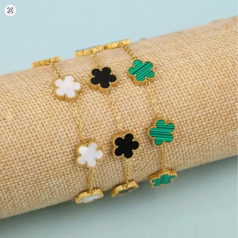 

Fashion Lucky Five-Leaf Flower Stainless Steel Bracelets For Women Trendy Adjustable Bracelet Party