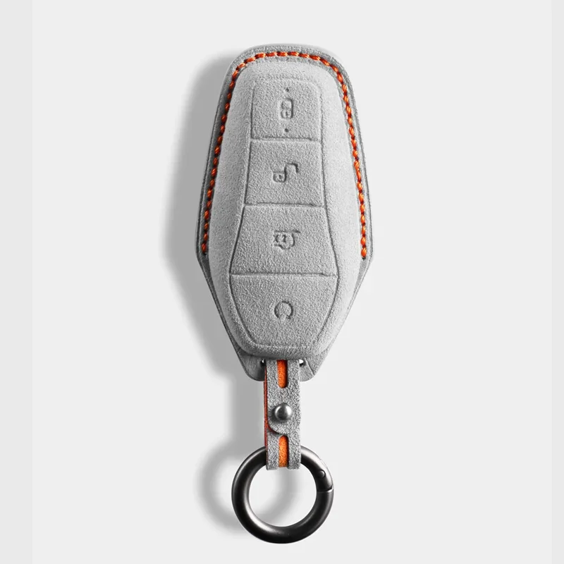 For BYD EA1 Han EV Qin Song Plus Dmi Yuan Plus Tang Atto 3 EV Car Key Case Accessories Styling Suede Leather Key Cover Keychain