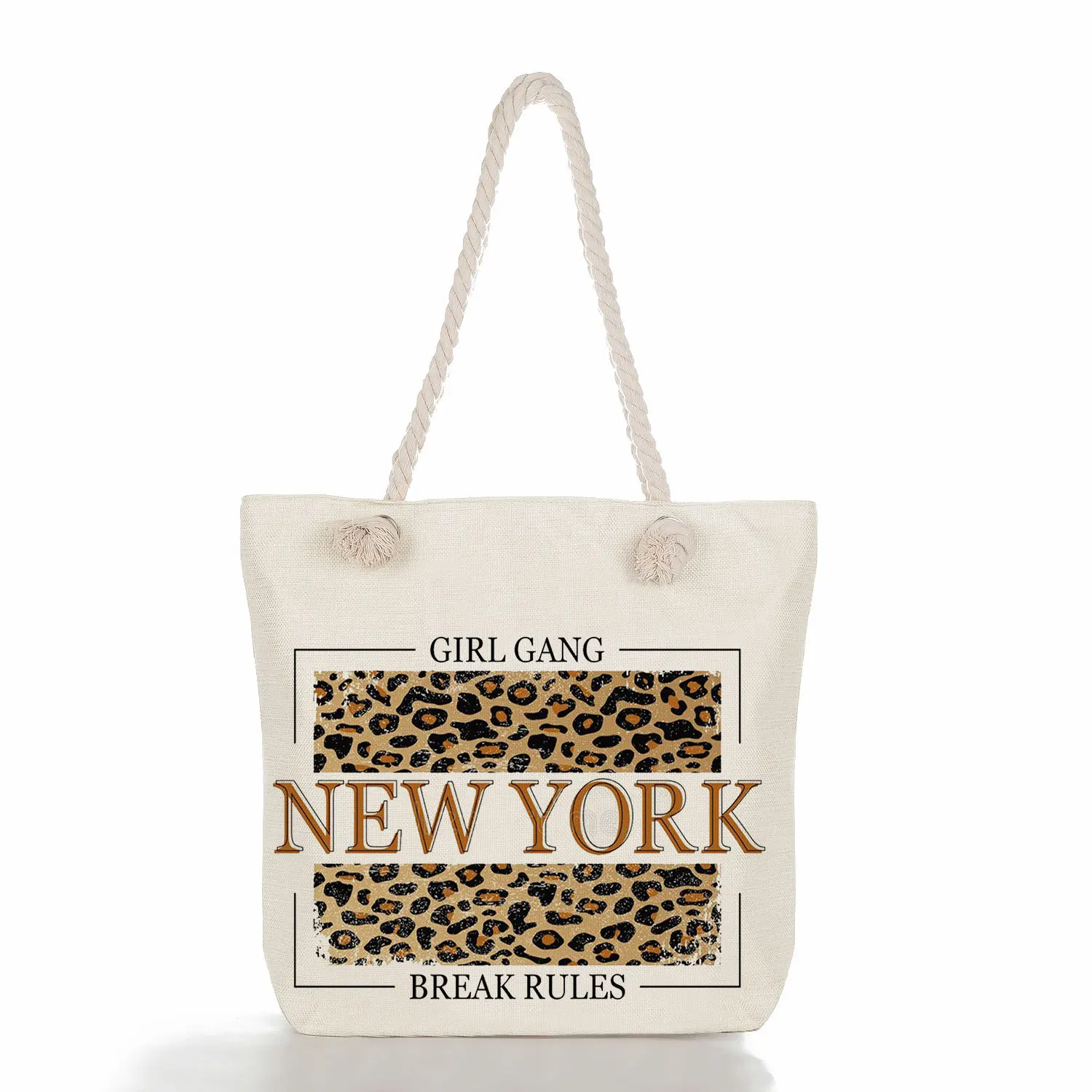 Tote in tela con stampa leopardata Eco Shopping Bag tasca con cerniera Love Heart New York Slogan Twist tracolla A-Z alfabeto all'ingrosso