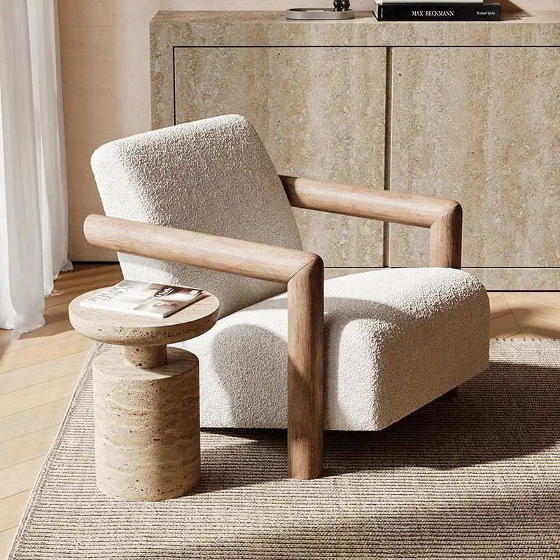 Wabi-sabi antique teddy velvet single sofa chair living room balcony solid wood leisure chair designer tiger chair