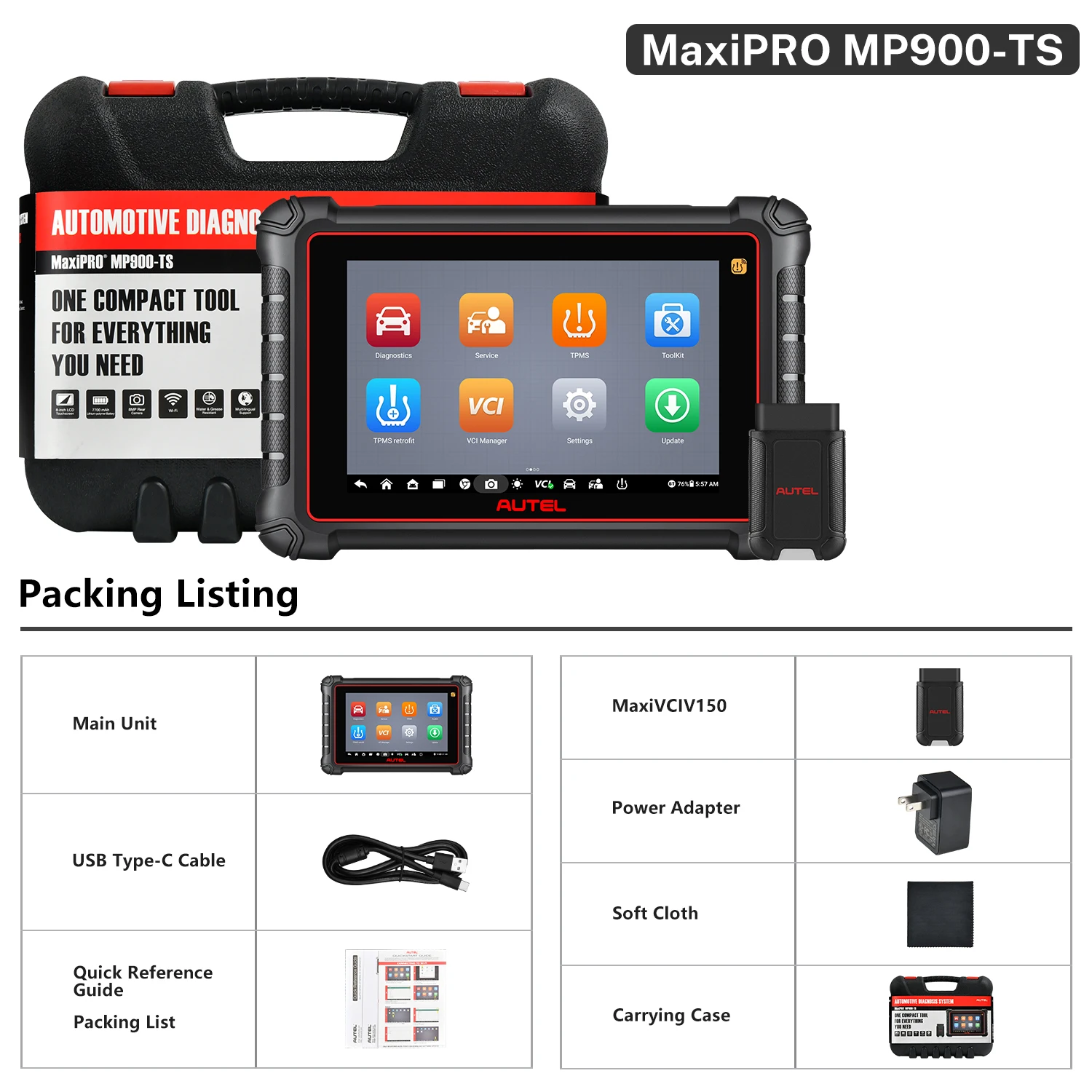 Autel Scanner MaxiPRO MP900TS, Top TPMS & ECU-codering zoals MS906 Pro-TS | 8 inch MP900-TS bidirectionele scan tool, 3000+ tests, 40+ servicefuncties, alternatief voor MaxiSYS MS906 PRO MP900BT