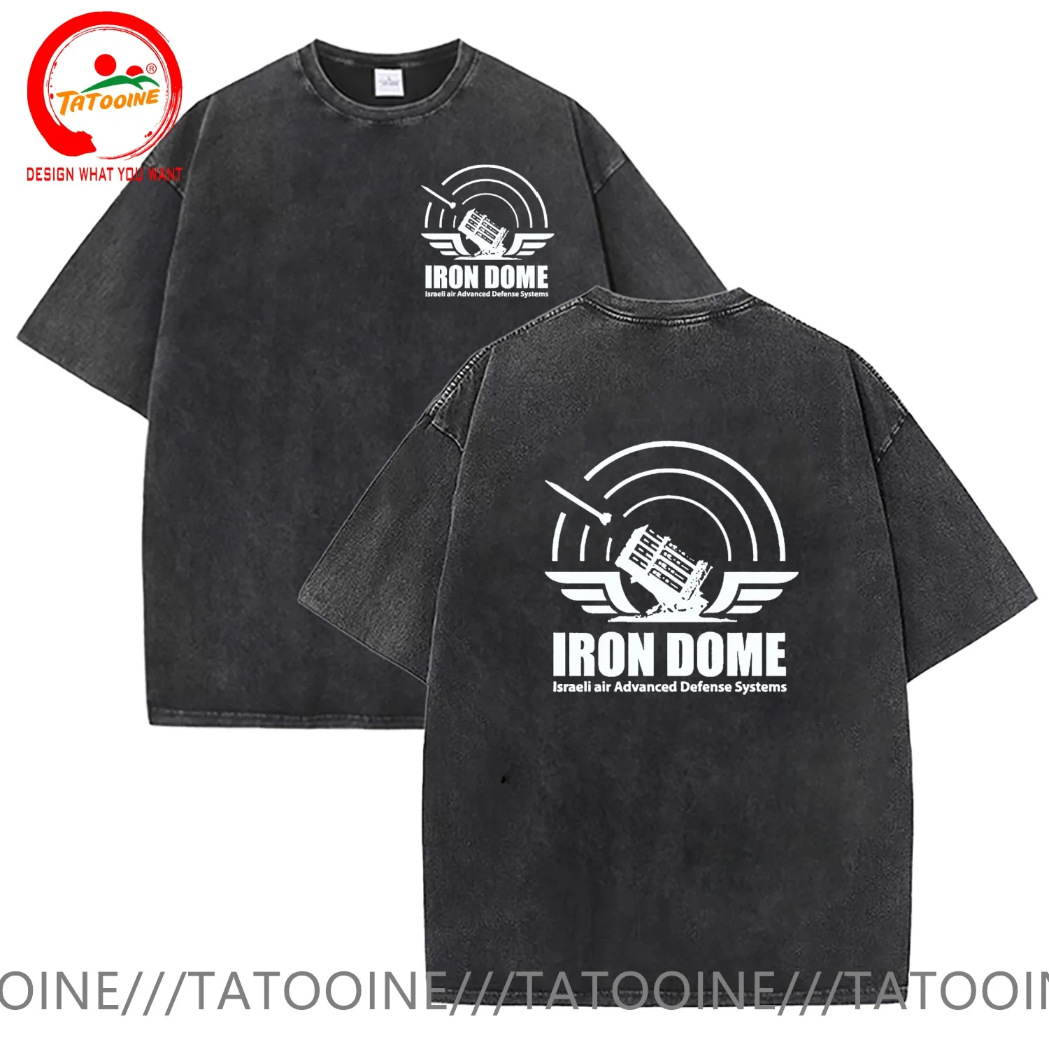 

Vintage Washed Cotton T-Shirt Israel Iron Dome T Shirt Men Summer Casual T Shirt Soft Fashion TeeShirt
