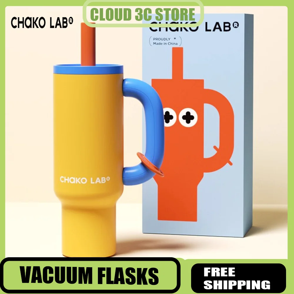 

Chakolab Изолированная соломенная чашка из нержавеющей стали, большая емкость, автомобильный офисный термос, бутылка для горячей и холодной воды с ручкой