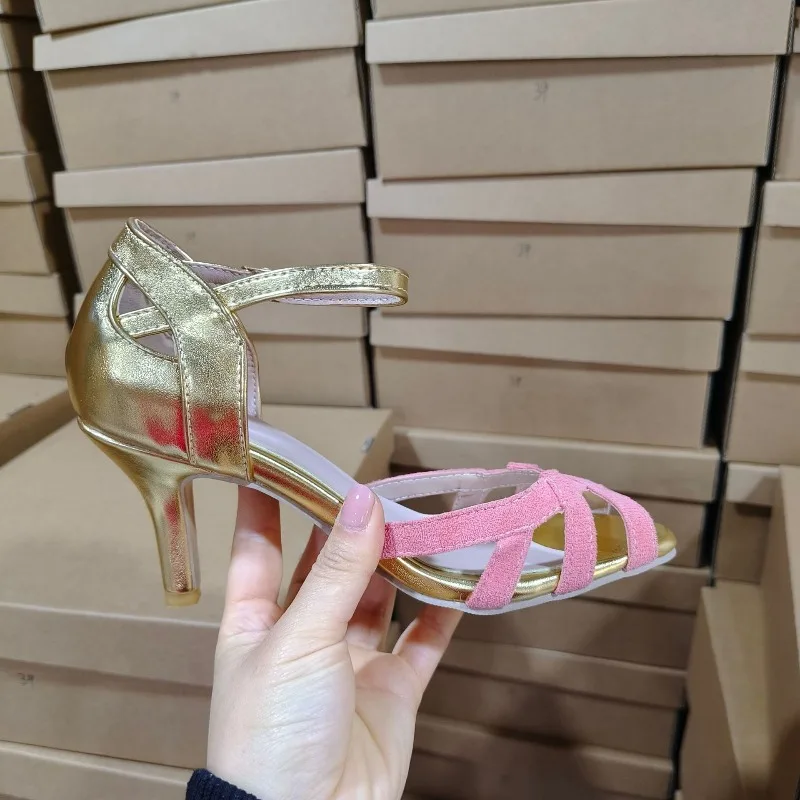 Summer Color Blocked High-heeled Sandals, Women's Plus Size Fashionable Color Blocked Bags and Sandals, Fishmouth Shoes Women view 5