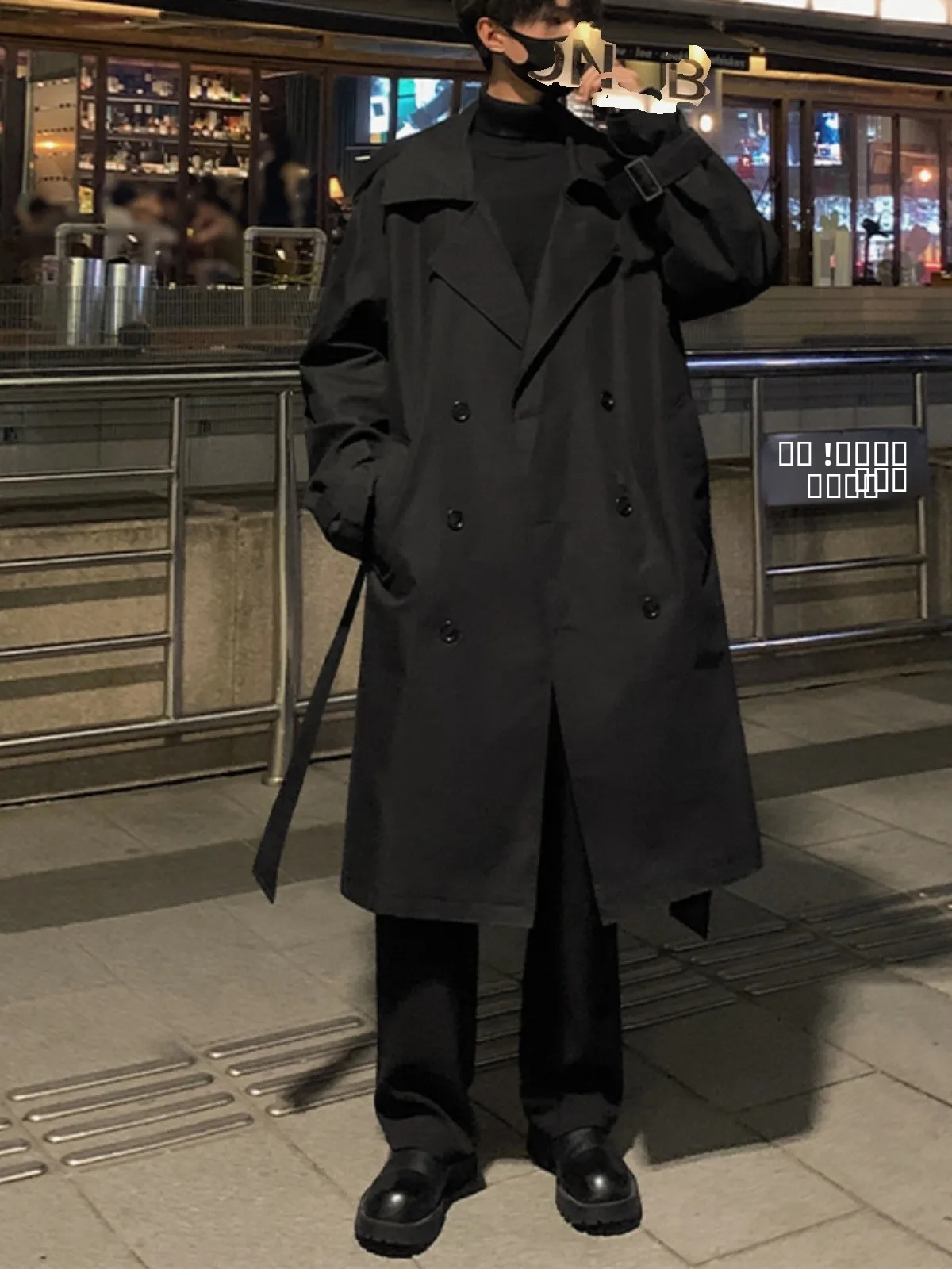 

Модное корейское мужское пальто средней длины из водонепроницаемой полиэстеровой ткани для осени и весны, стильное хипстерское пальто до колен